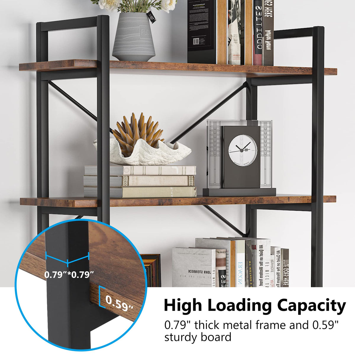 5 Tier Industrial Bookshelf with Metal Frame V702