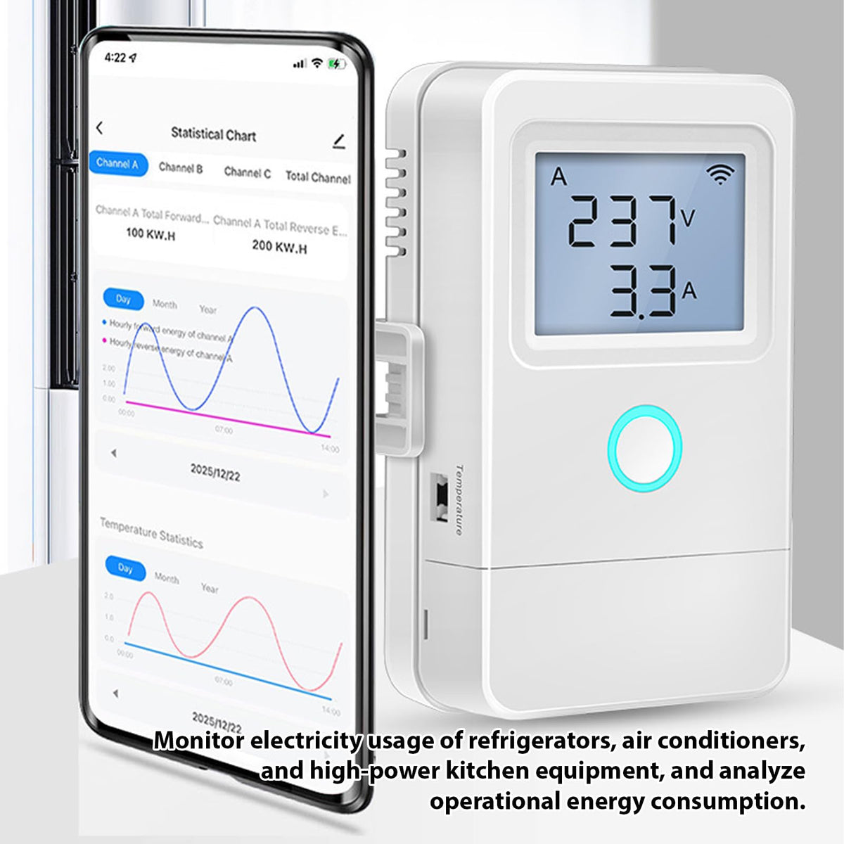 Wi Fi Real Time Electricity Usage Monitor with 3 100A Clamps T521135