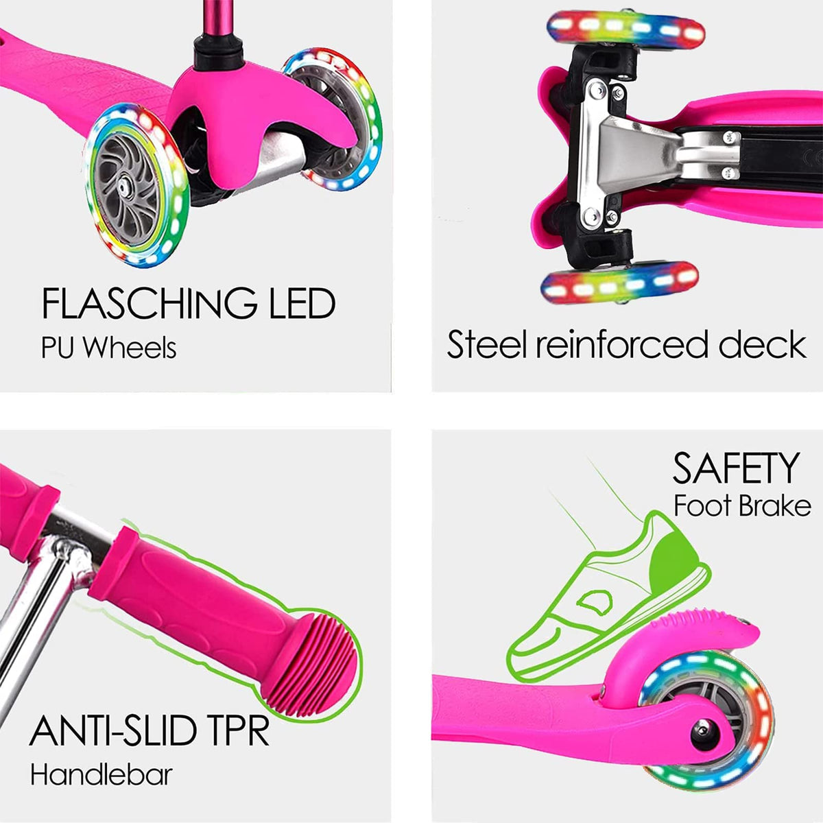3-Wheel Kick Scooter with Light Up Wheels, 4 Adjustable Heights, Foldable O708