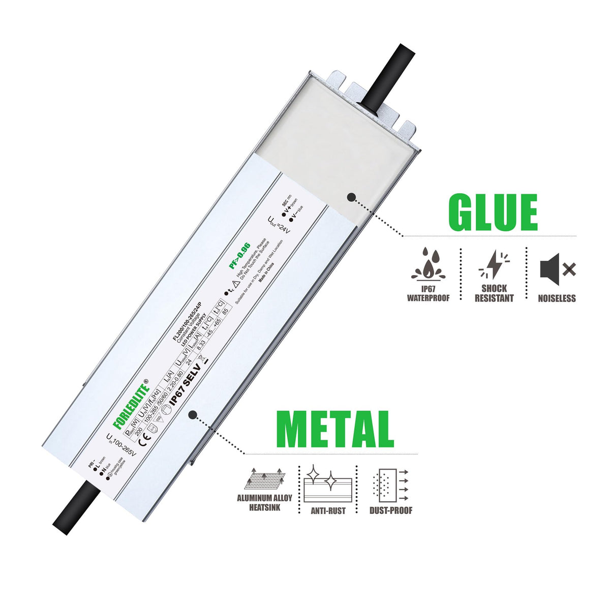 100~265V AC to DC 24V 200W IP67 Waterproof LED Power Supply Transformer X783
