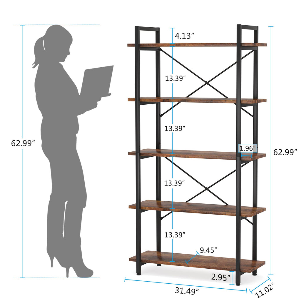 5 Tier Industrial Bookshelf with Metal Frame V702