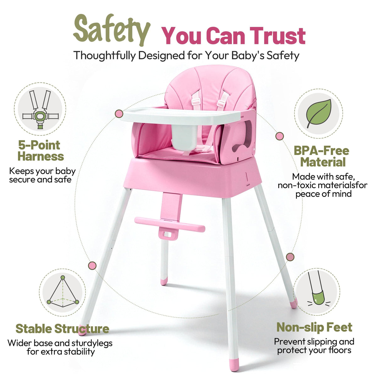 5 in 1 Foldable Baby High Chair O2789