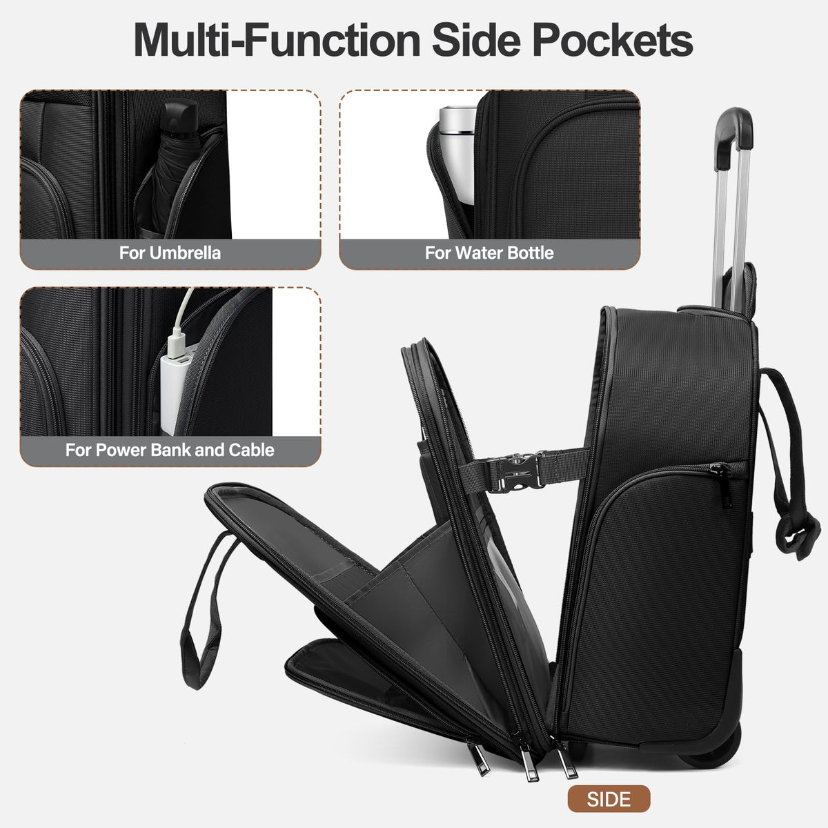 16-Inch Underseat Carry on Luggage with Wheels Black Q36138