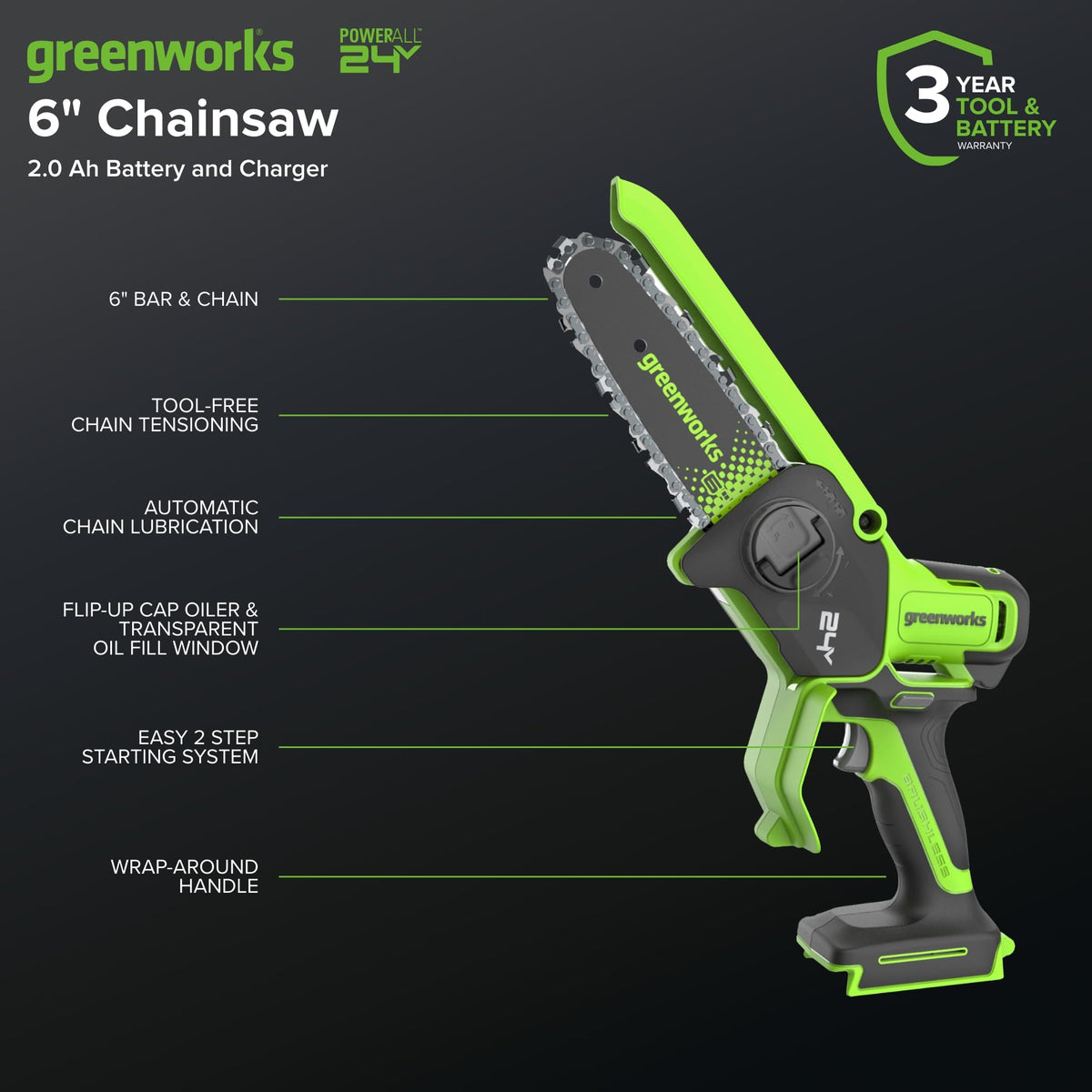 24V 6 in Mini Pruning Chainsaw B438