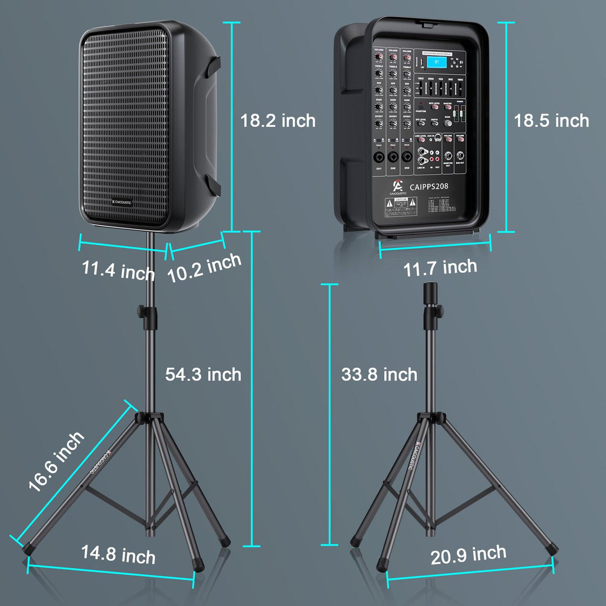 300W 8-Channel Bluetooth PA Speaker System with 8" Subwoofer and 1" Horn Tweeter C770216