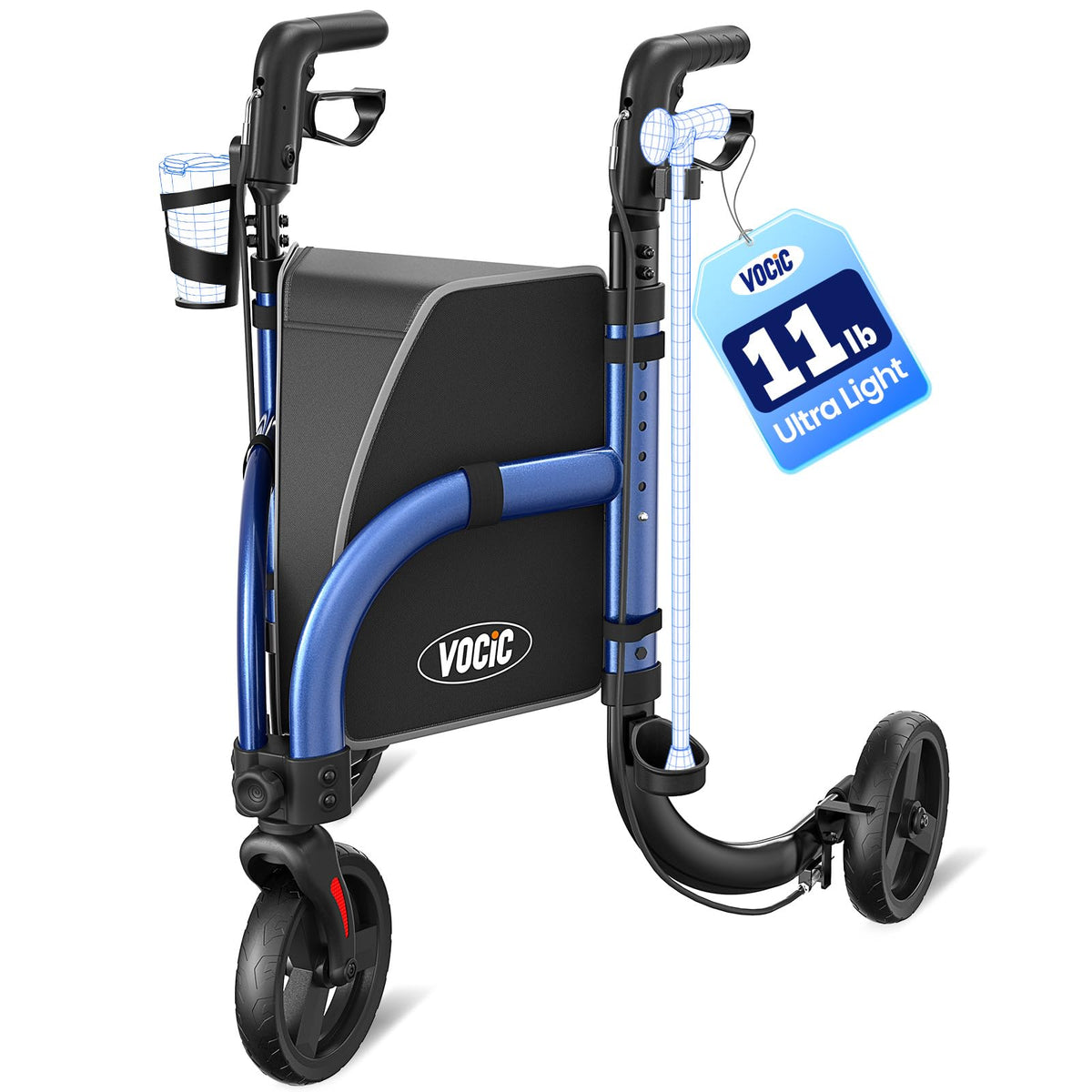 3 Wheel Foldable Walker 8'' Tires 300 LBS O3376