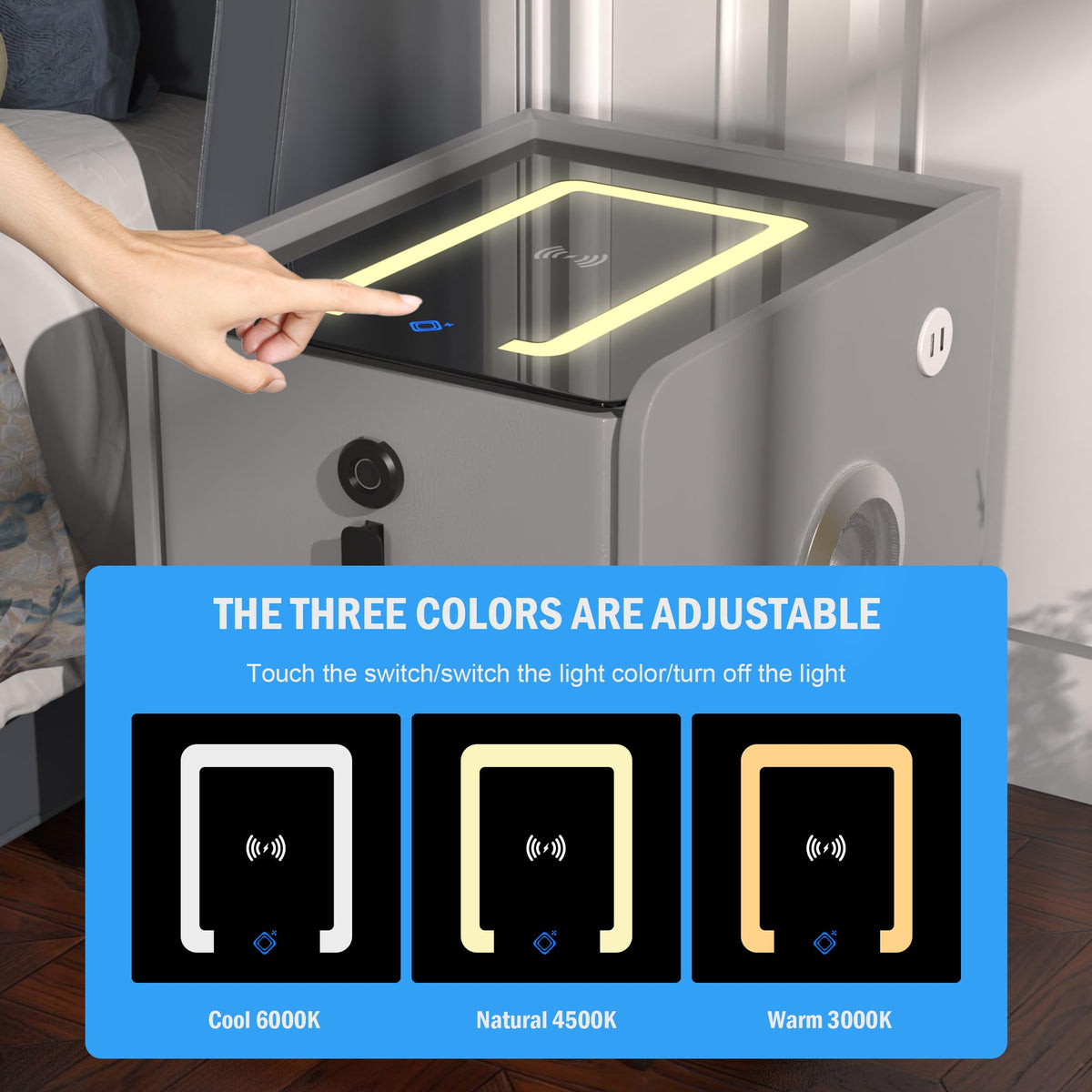 Grey 2 Drawer Nightstand with Wireless Charging Station Y855