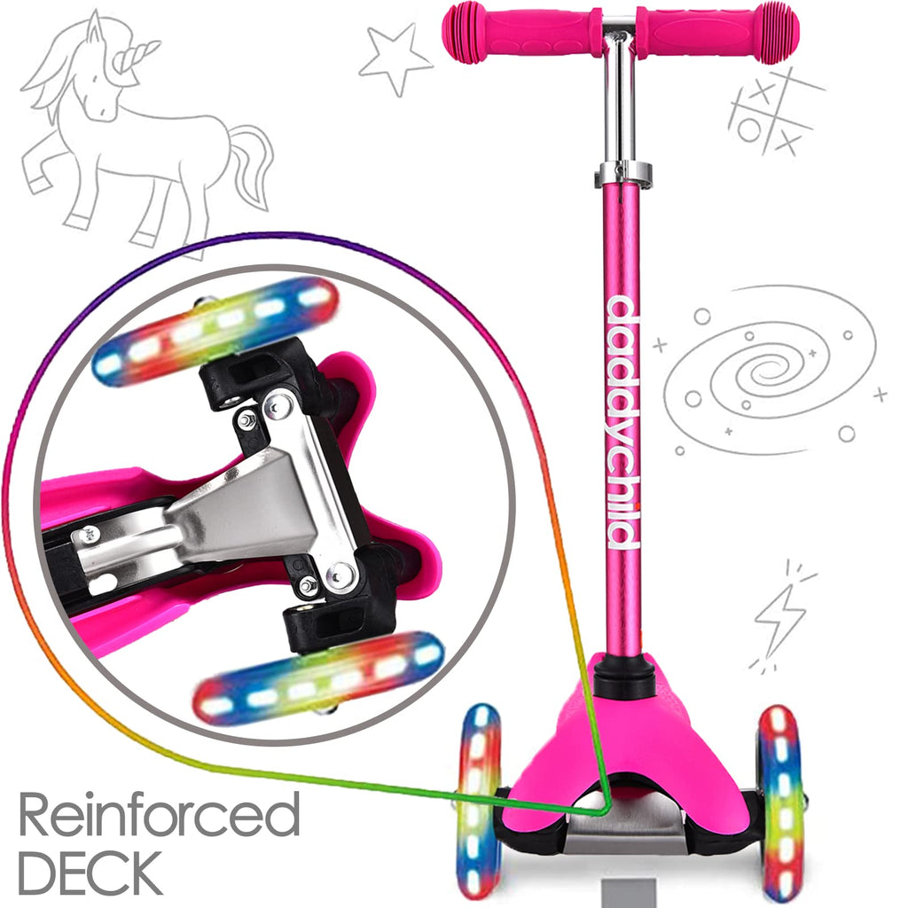 3-Wheel Kick Scooter with Light Up Wheels, 4 Adjustable Heights, Foldable O708