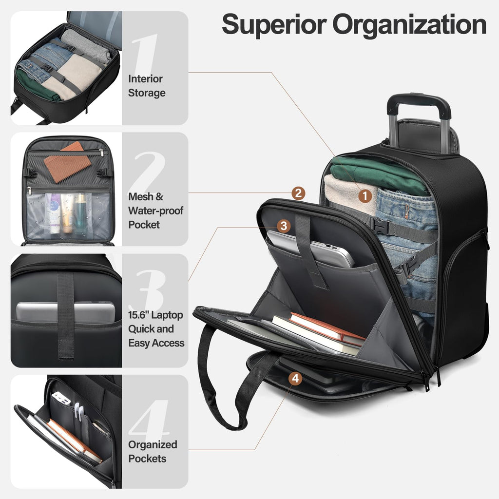 16-Inch Underseat Carry on Luggage with Wheels Black Q36138