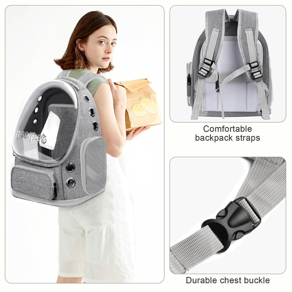 Breathable Cat Bubble Backpack Large Space Pet Carrier Backpack Expandable for Kitty Dog, Foldable Airline Approved Cat Backpack, Transparent PetTravel Backpack Up to 20 lbs (Green) (Grey) D1557