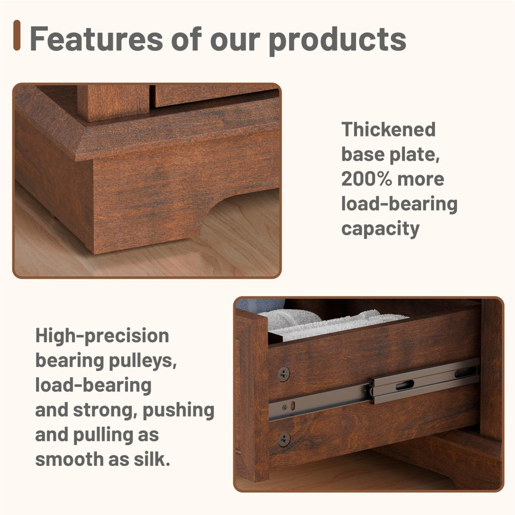 Cherry 3 Drawer Wood Nightstand with Charging Station W17497