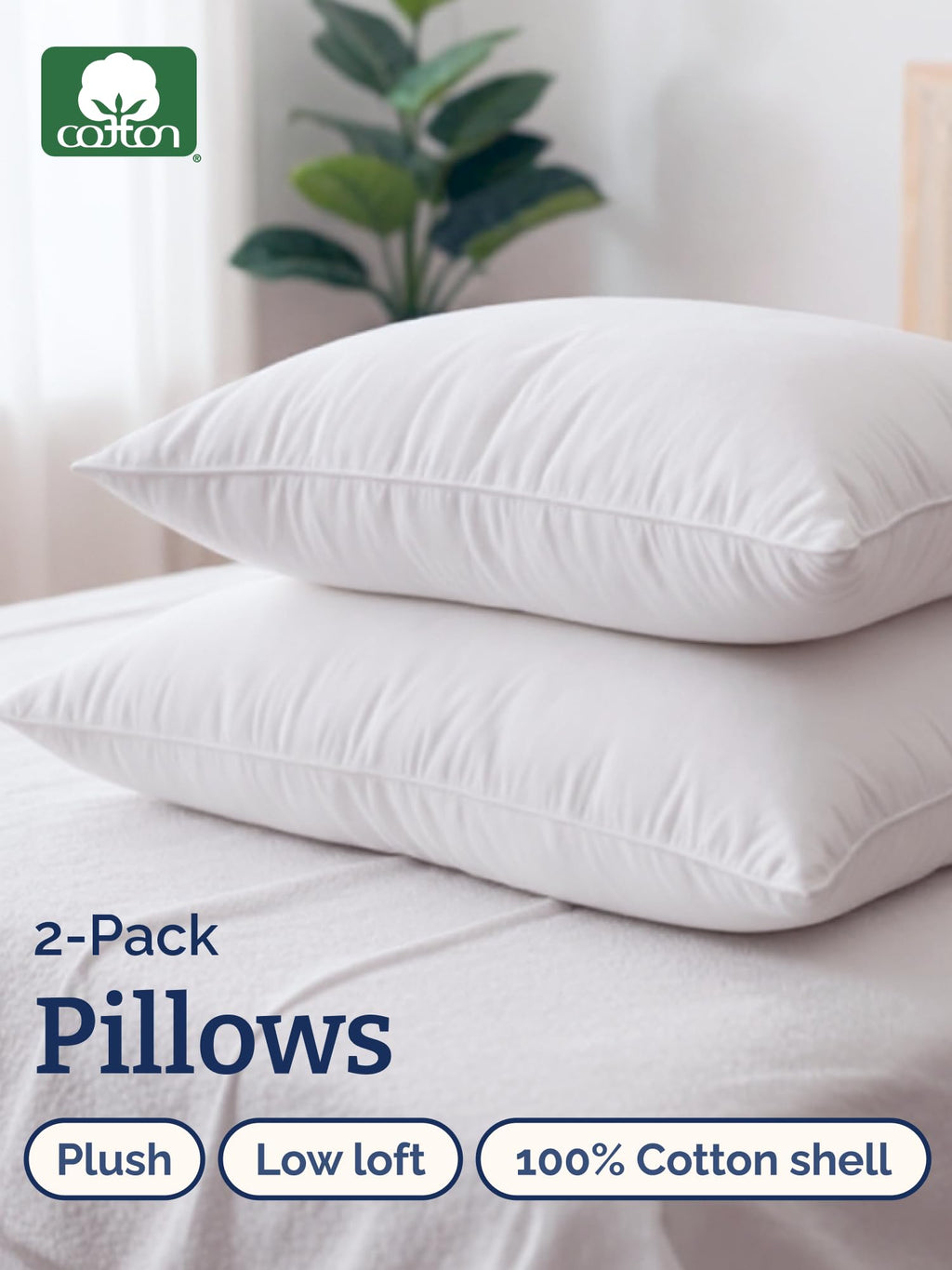 100% Cotton King Size Bed Pillows Set of 2 White P3492