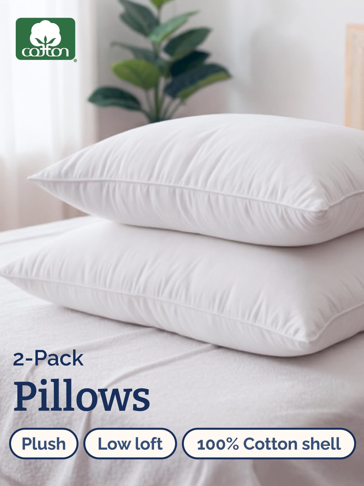 100% Cotton King Size Bed Pillows Set of 2 White P3492