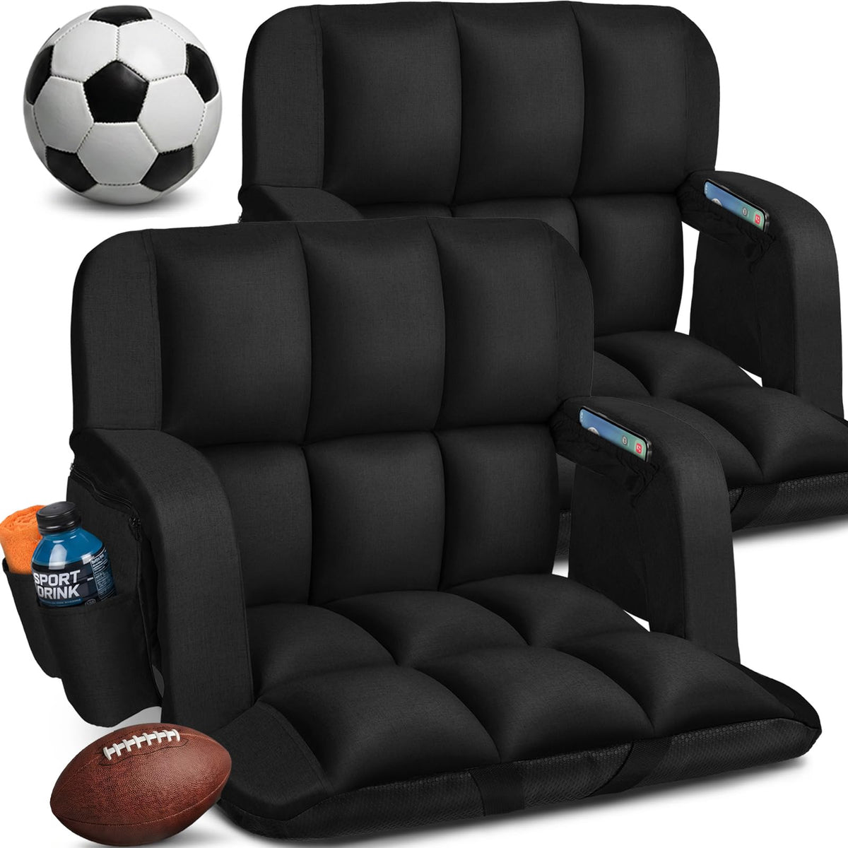 2 Pack 6 Reclining Positions Portable Stadium Seats with Back Support P3575