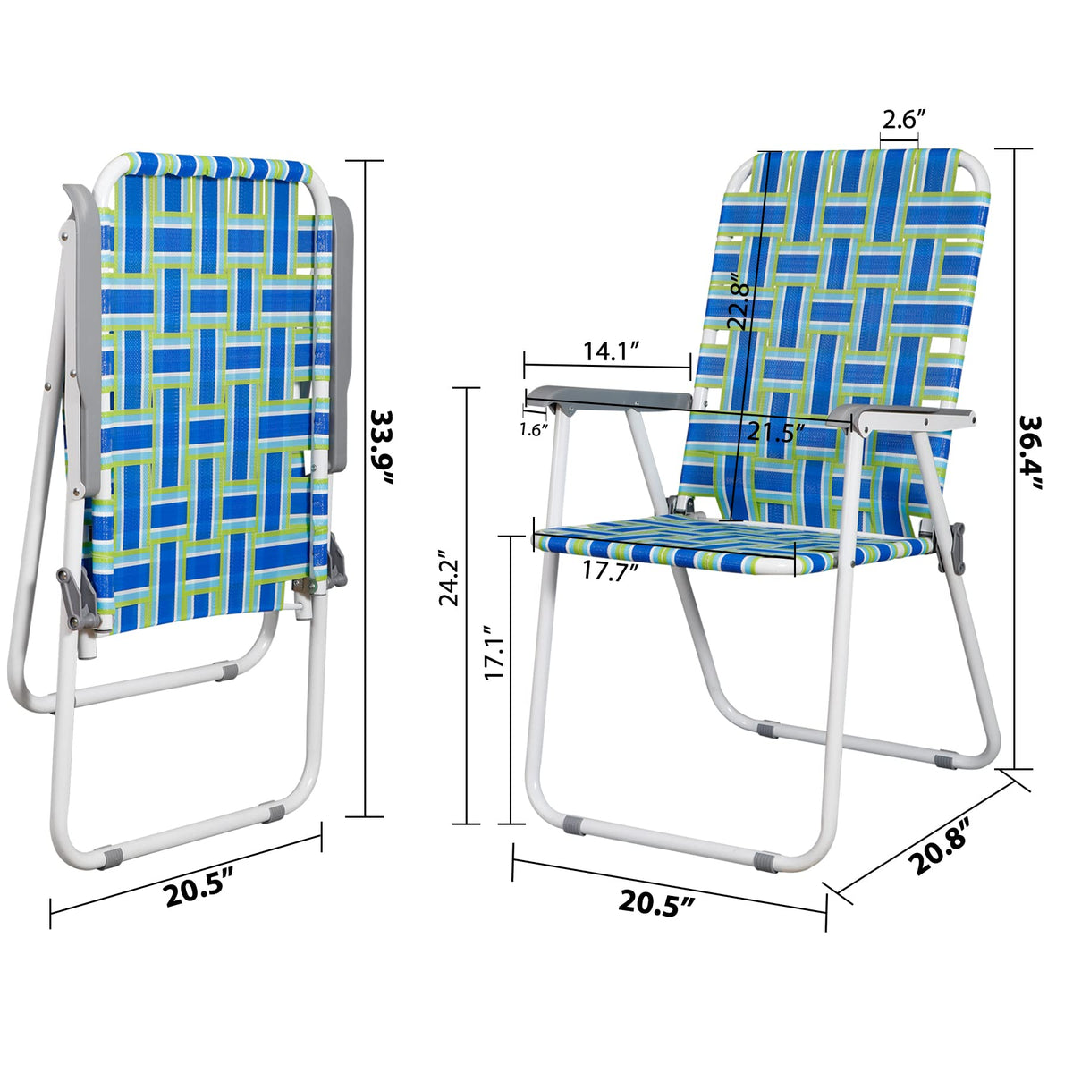 Folding Metal Webbed Outdoor Chair Set of 2 Blue A3562
