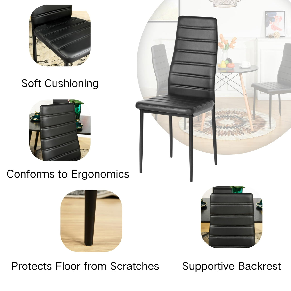 Black PU Dining Chairs Set of 4 I78974