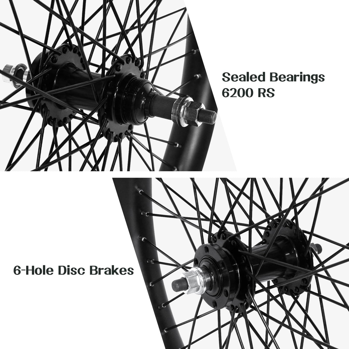 20"/26" Heavy Duty Bike Wheelset, Front and Rear, 12 Gauge 48 Spokes, Double Wall Aluminum Alloy Disc Brake MTB A79900
