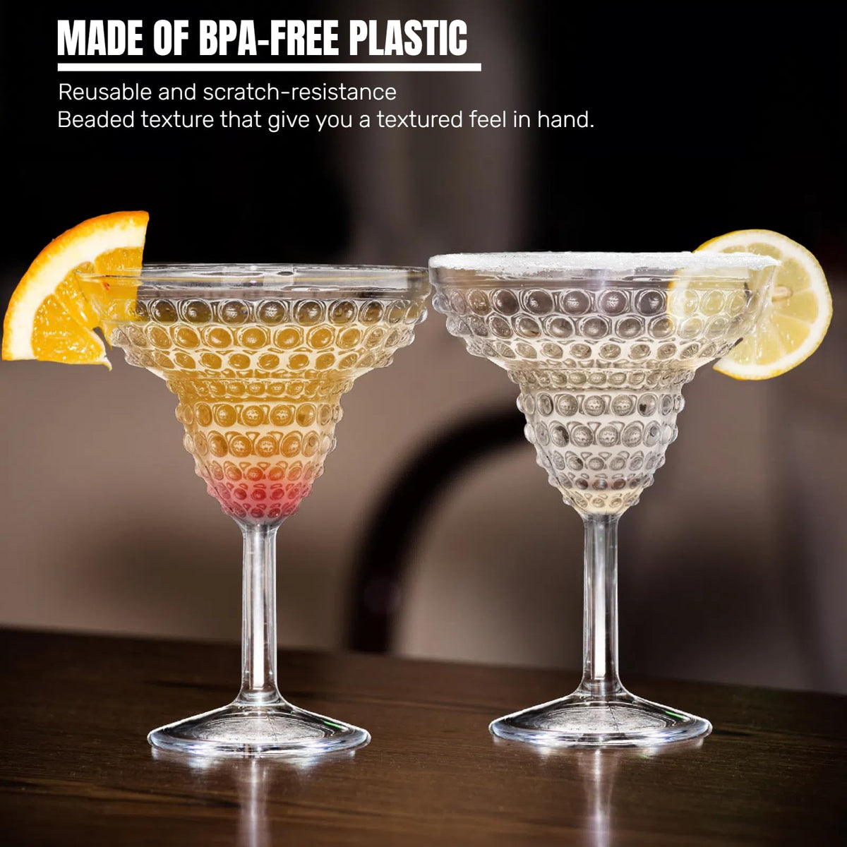 6 Pack 11oz Plastic Stemmed Margarita Glasses I9078