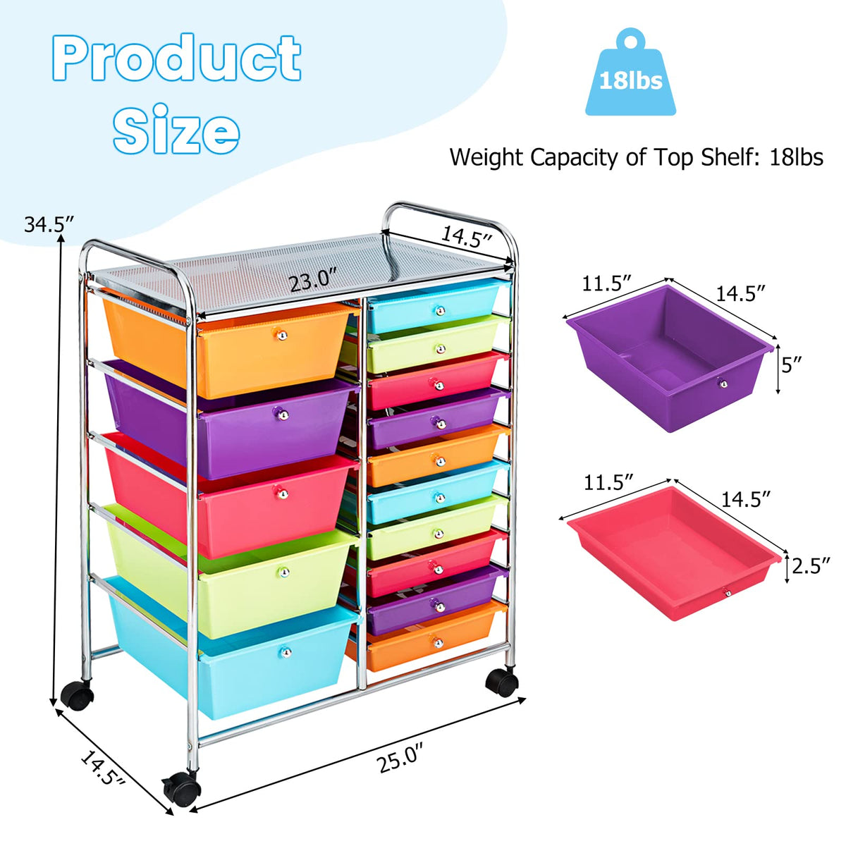 15 Drawer Rolling Storage Cart L3562