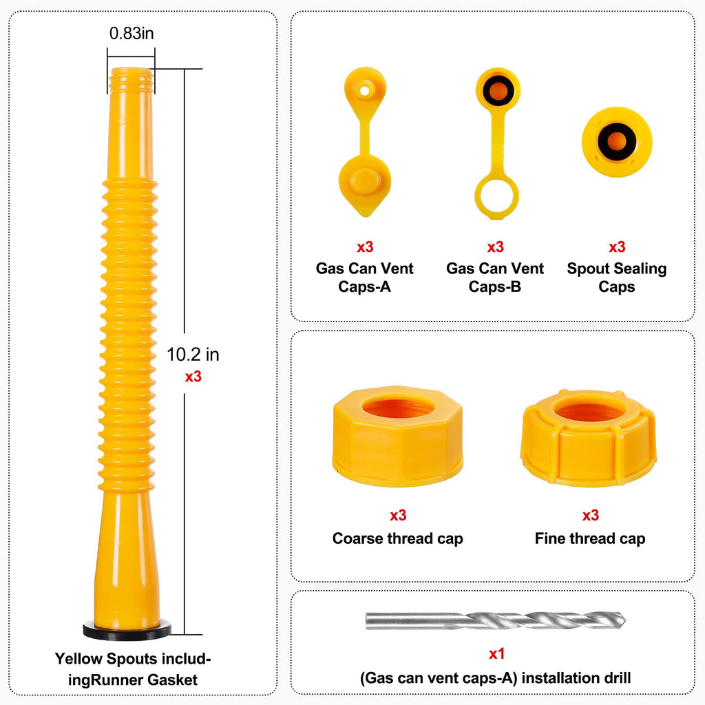 Gas Can Spout Replacement Kits 3 Pack Yellow S6425