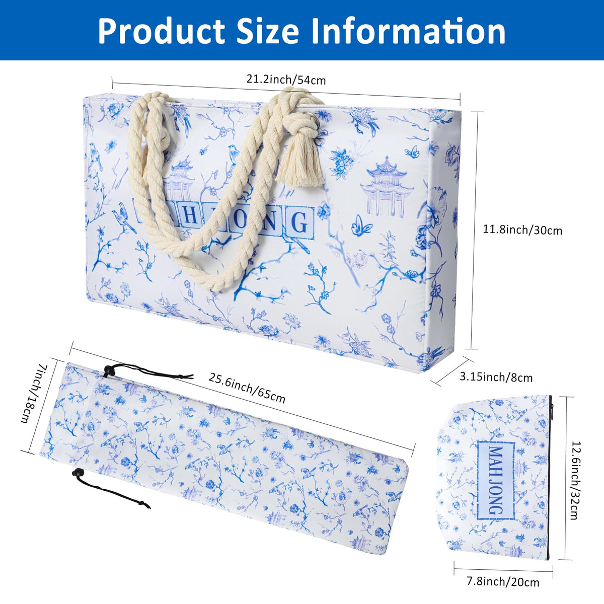 166 Blue Mahjong Tile Set with Bag and 4 All-in-One Rack/Pushers S955980