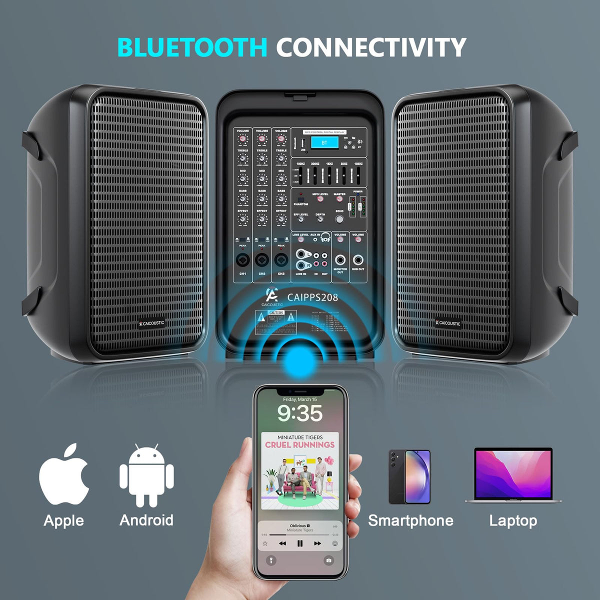 300W 8-Channel Bluetooth PA Speaker System with 8" Subwoofer and 1" Horn Tweeter C770216