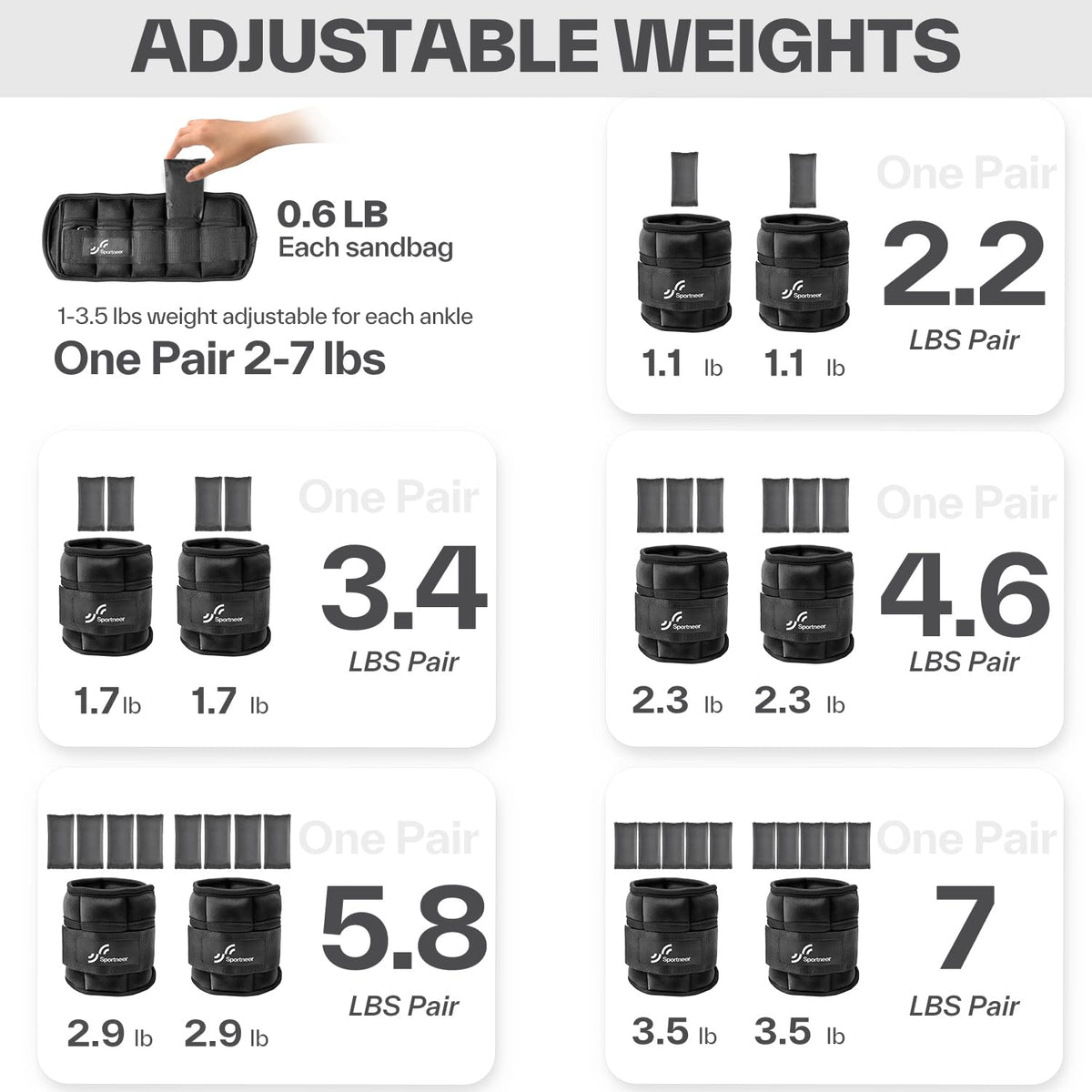 Adjustable Ankle Weights 2-7 lb per Pair Y541