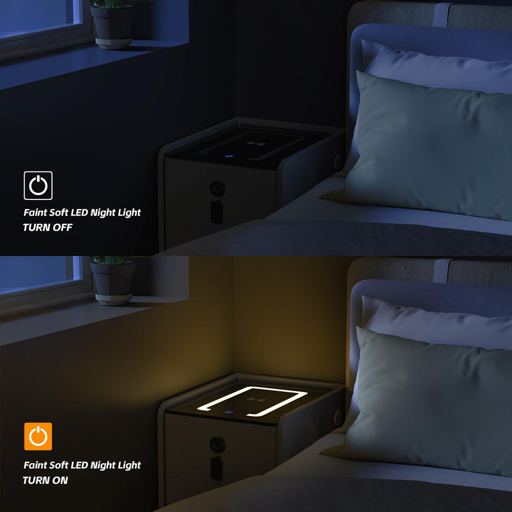 Grey 2 Drawer Nightstand with Wireless Charging Station Y855