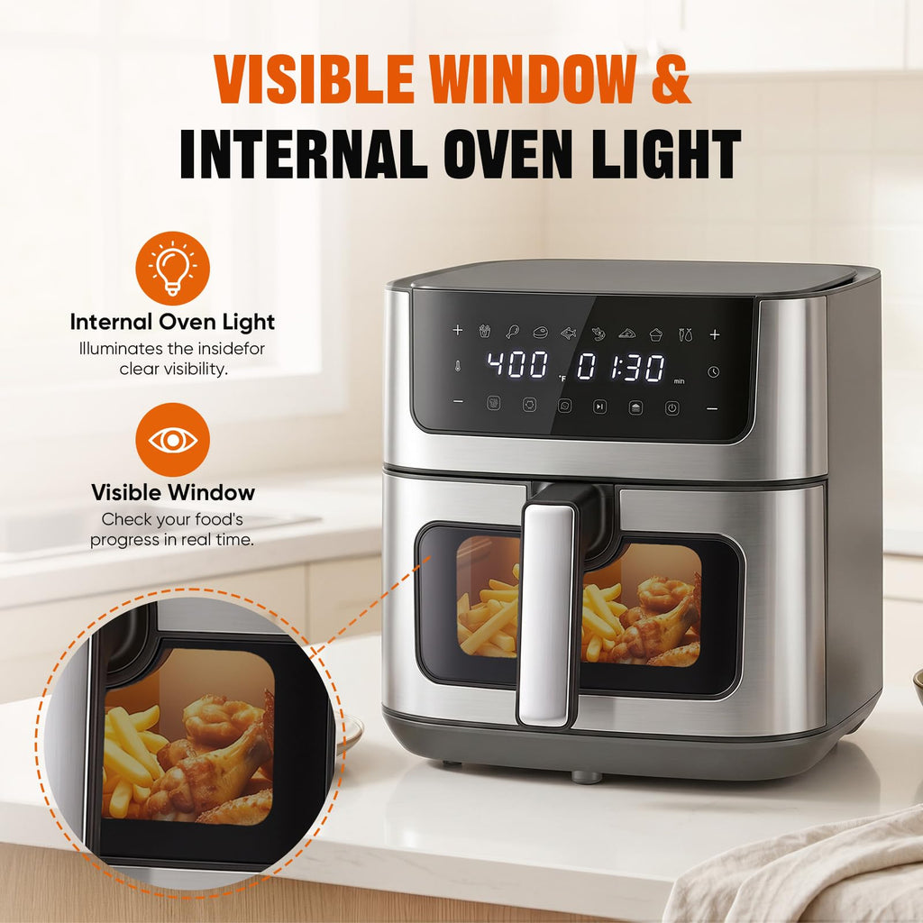 8-in-1 Air Fryer 6 Quarts with Presets and Window V4562