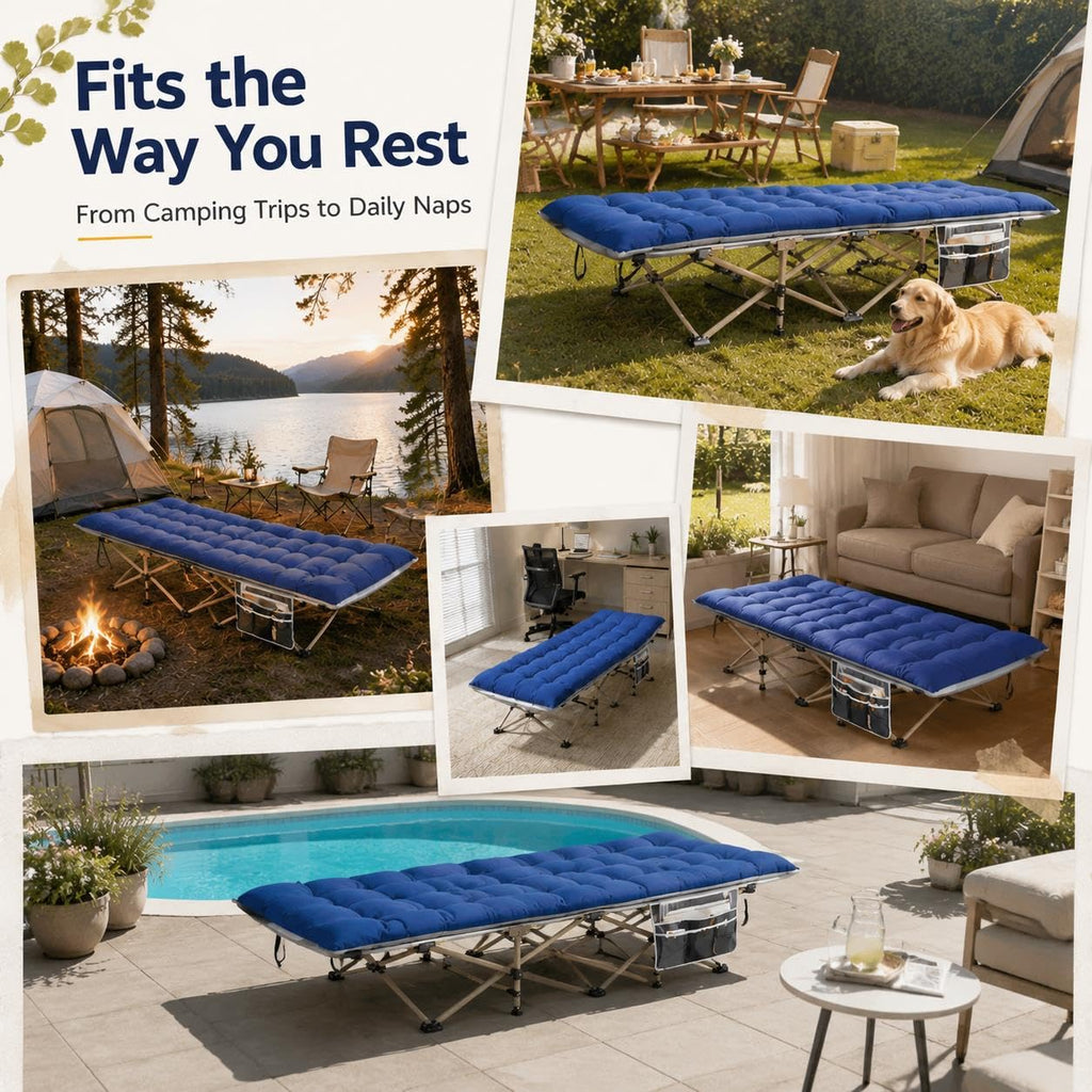 Folding Camping Cot with Thick Mat & Carry Bag O112294
