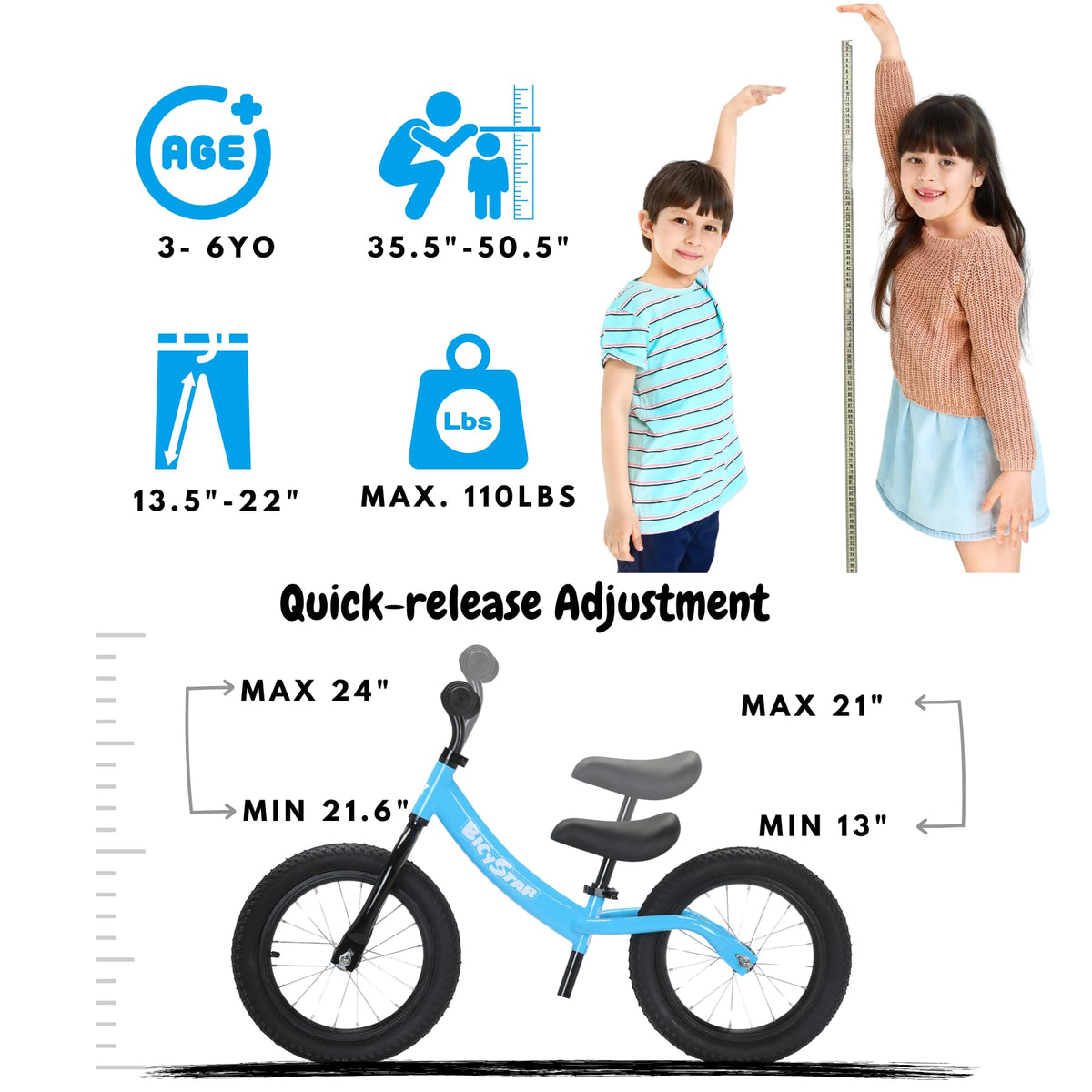 14 Inch Balance Bike with Rubber Air Tires G36662