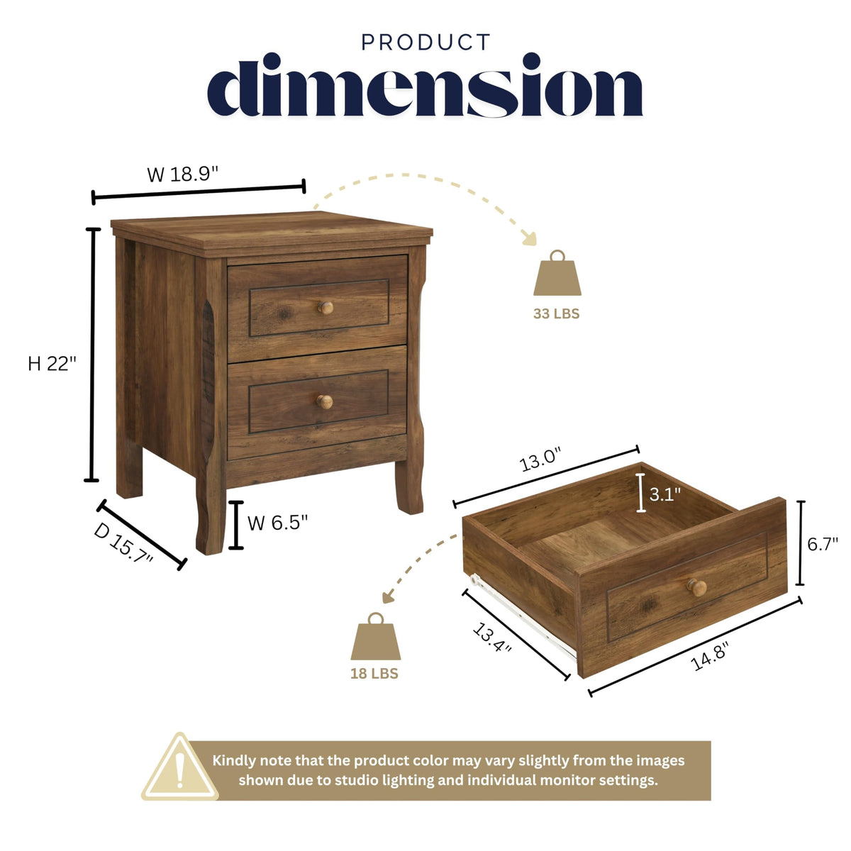 2 Drawer Wood Nightstand Set of 2 Q6568