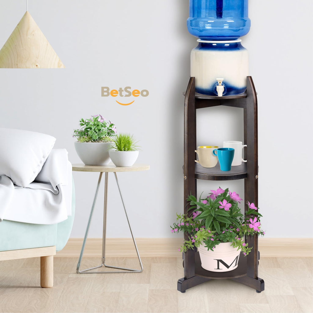 Solid Wood Water Dispenser Floor Stand with 3 Round Shelfs K5360