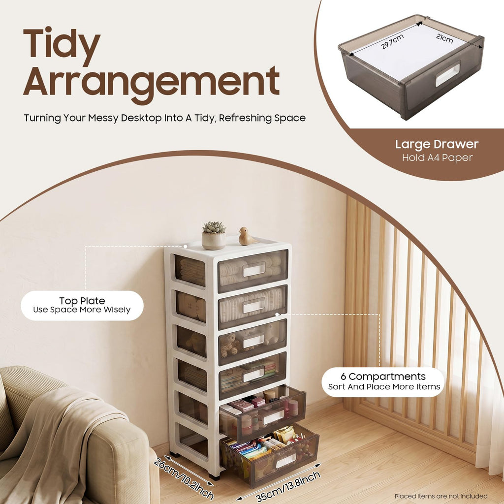 6-Tier Clear Plastic Storage Organizer Cart with Wheels S888120