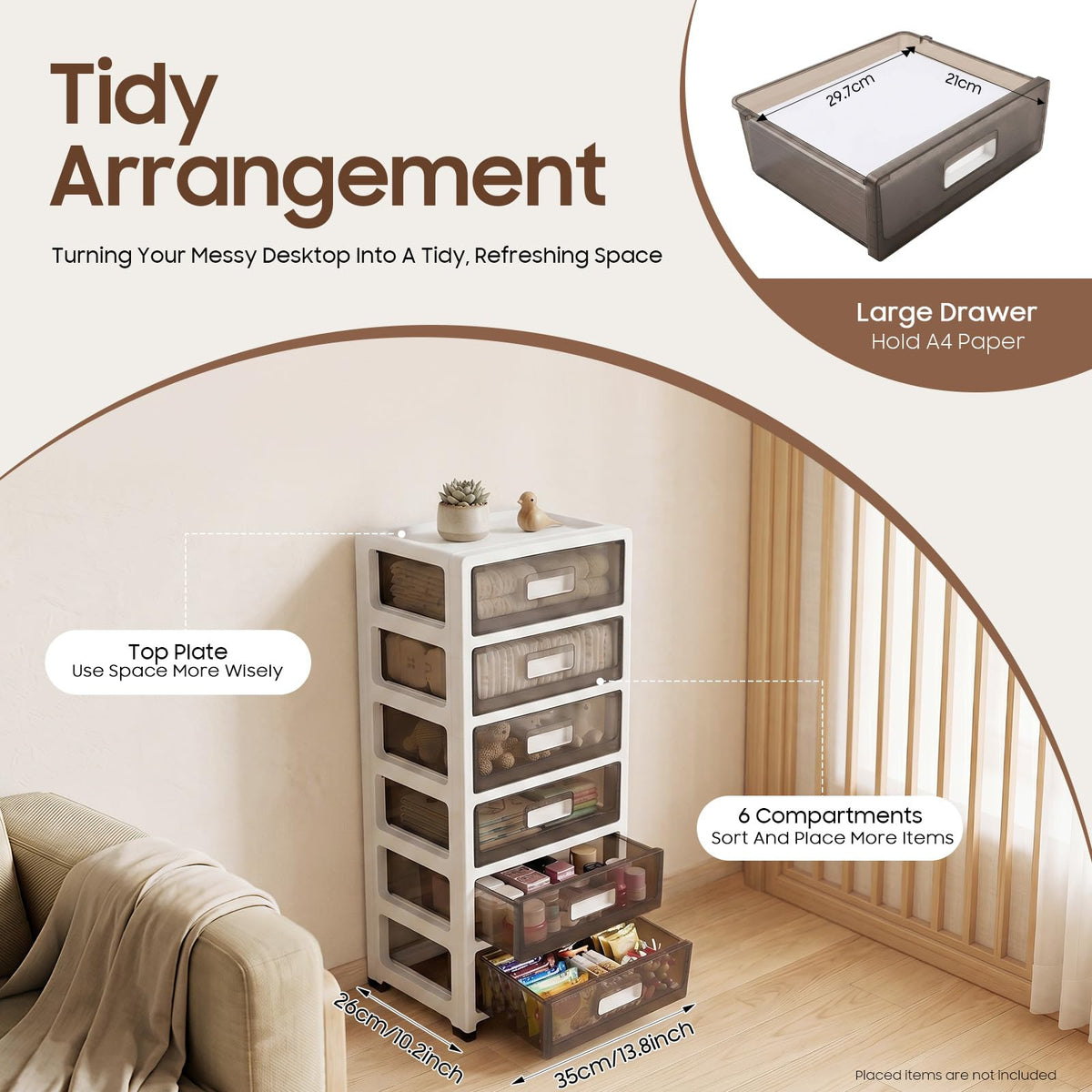 6-Tier Clear Plastic Storage Organizer Cart with Wheels S888120