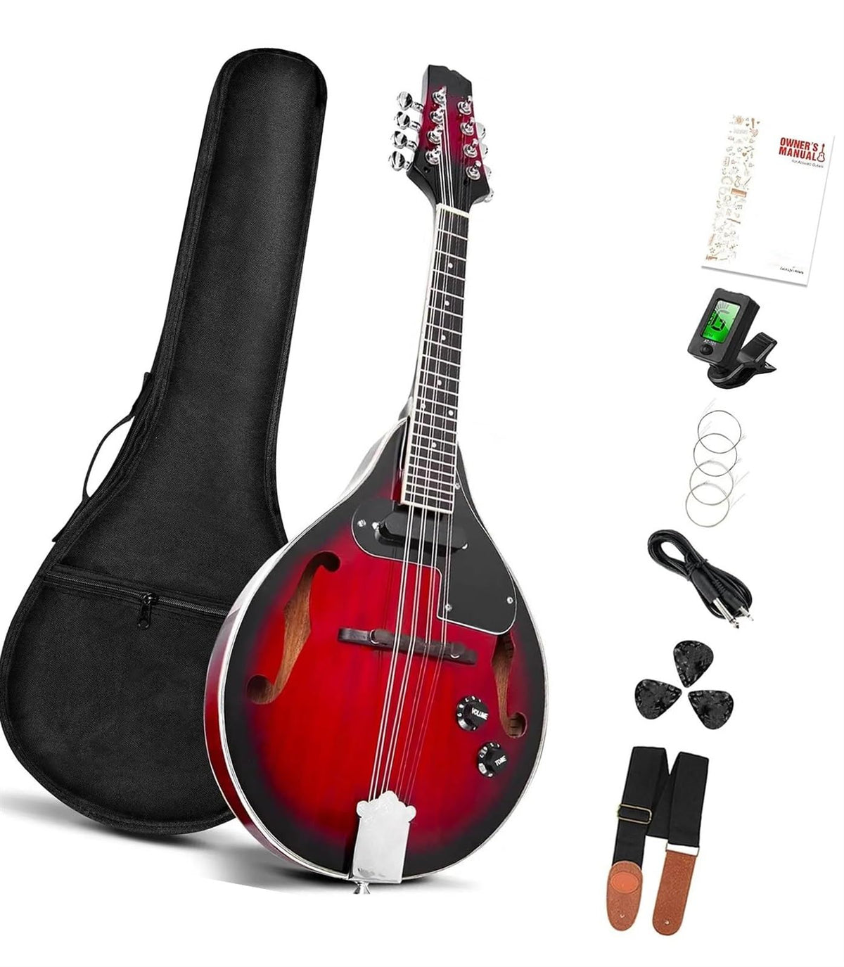 Red Sunburst Mahogany Wood Acoustic Electric Mandolin G2991