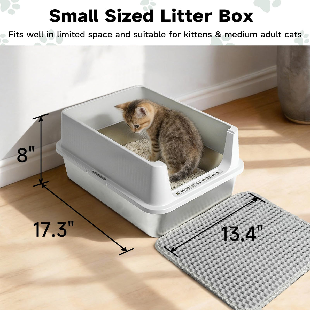 Stainless Steel Cat Litter Box with High Sides, Litter Mat, Scoop J6822