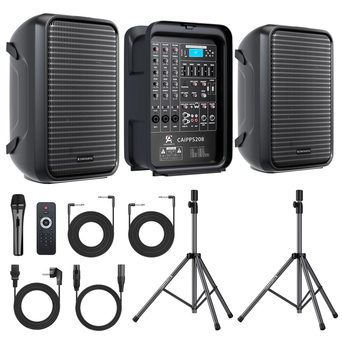 300W 8-Channel Bluetooth PA Speaker System with 8" Subwoofer and 1" Horn Tweeter C770216
