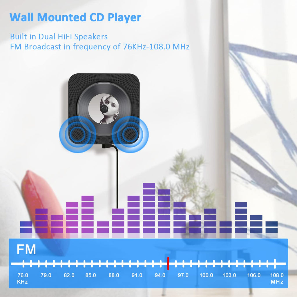 Portable CD Player with Bluetooth, Dual Speakers, LED Display, FM Radio, Black R88717