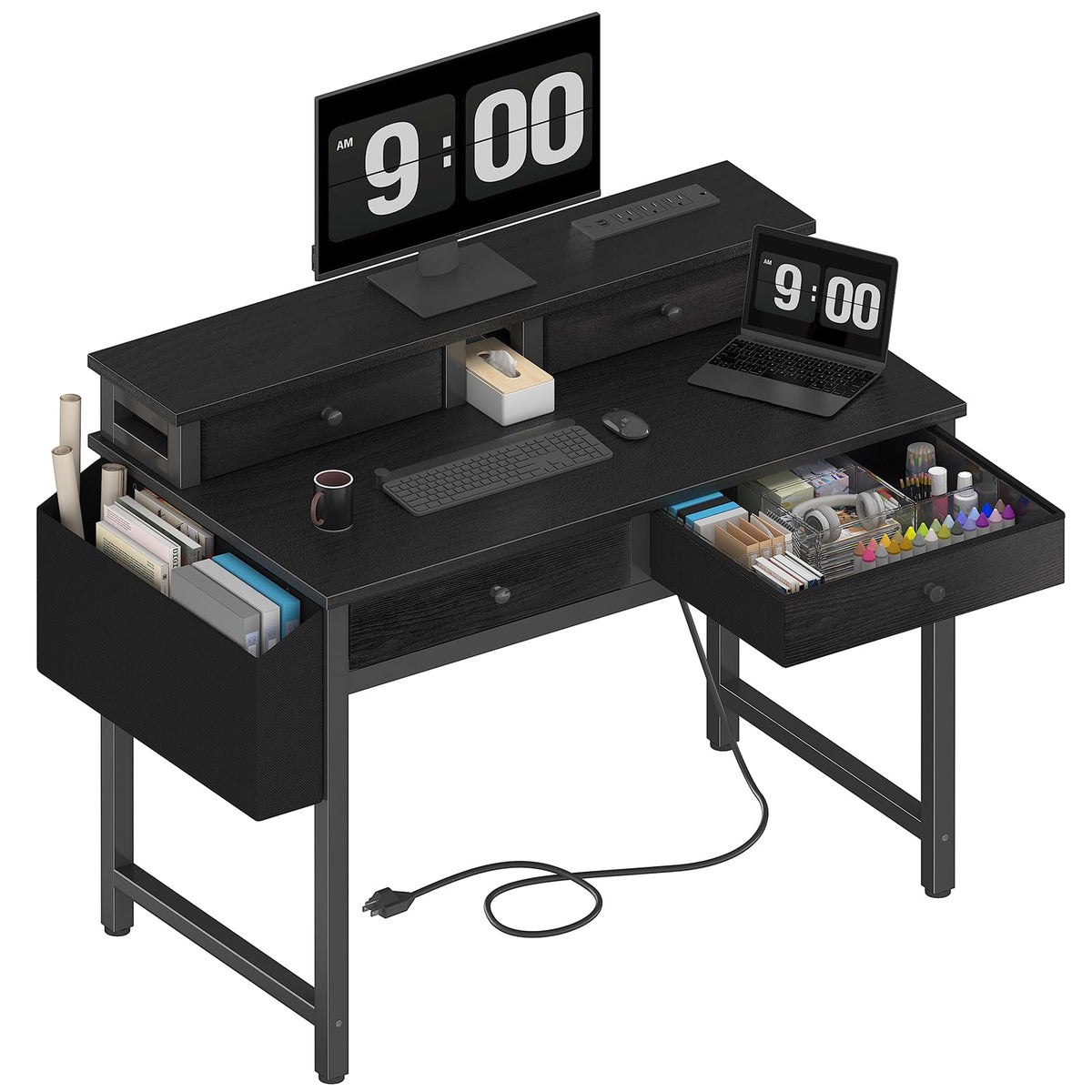 Black 31 inch Small Desk with Drawers Q824