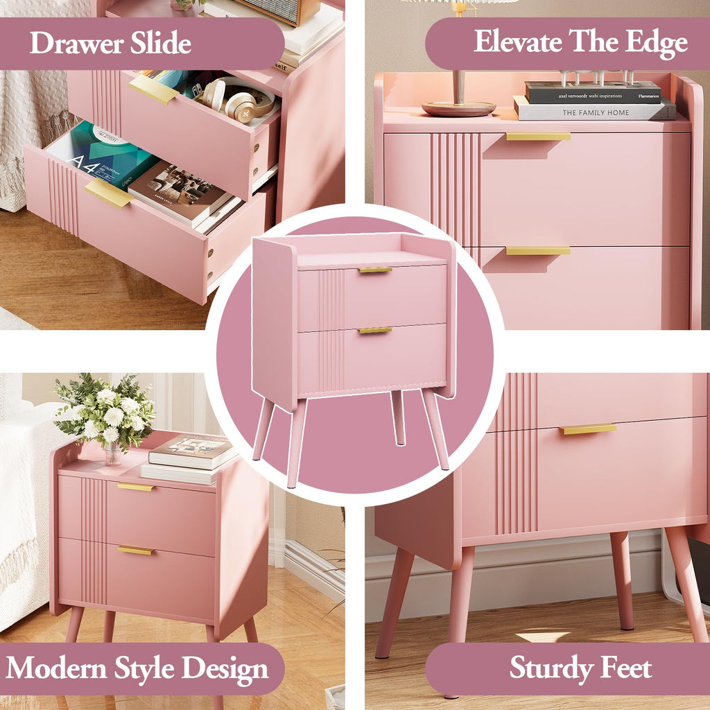 Pink 2 Drawer Wooden Nightstand G83231