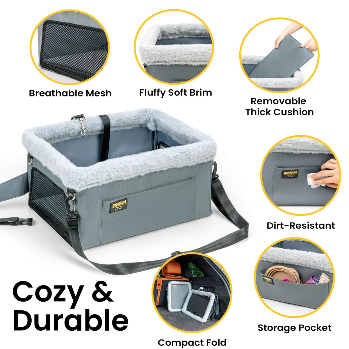 Dog Car Seat Booster Steel Frame Grey F210020