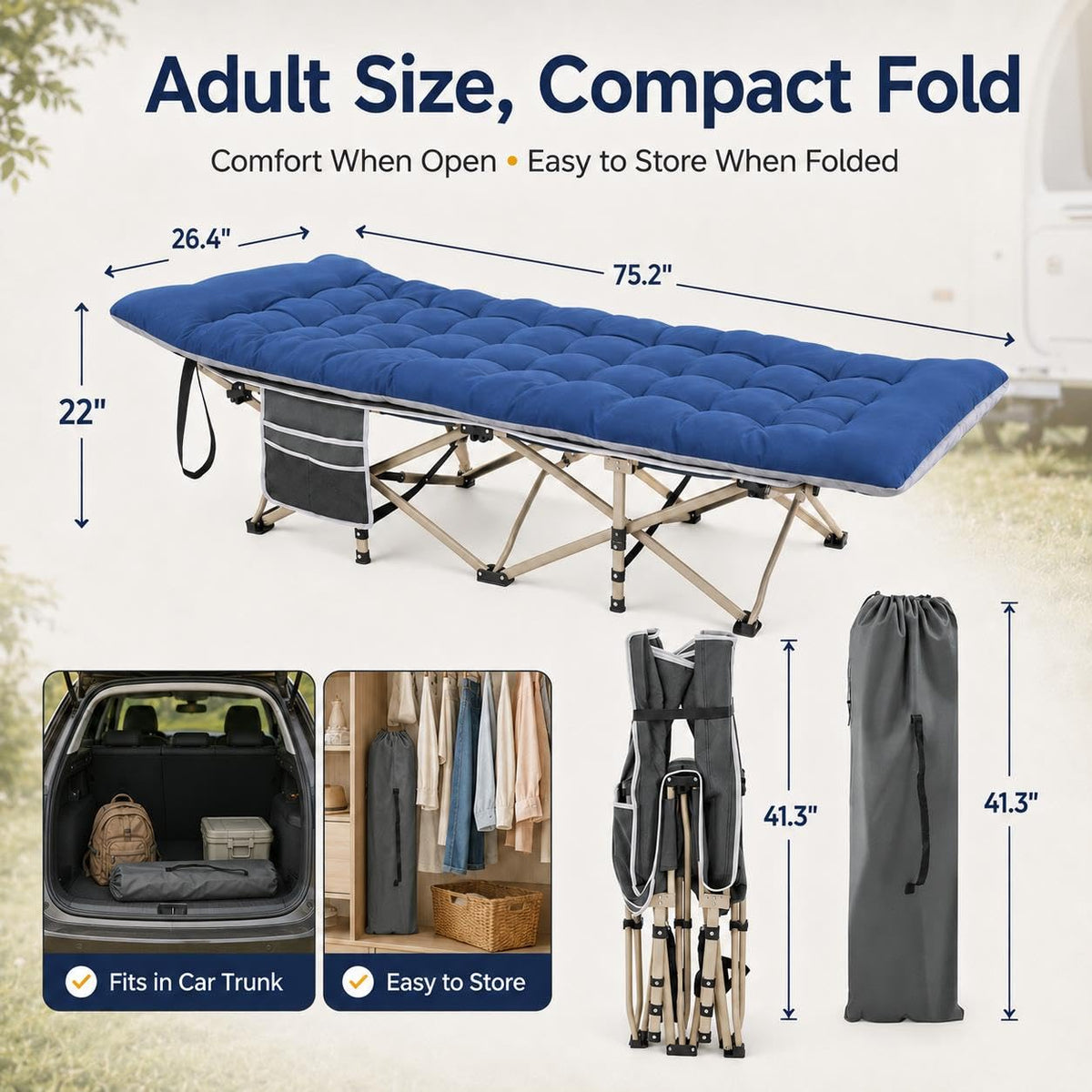 Folding Camping Cot with Thick Mat & Carry Bag O112294