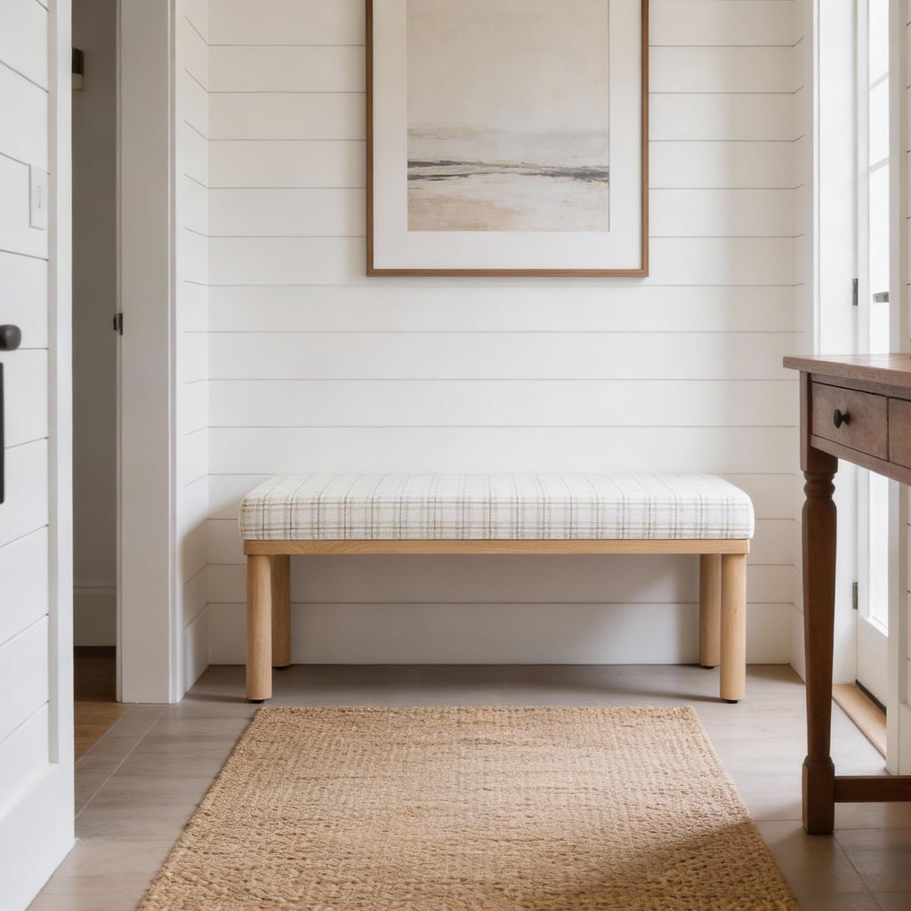 Natural Plaid Woven Fabric Bench H435189
