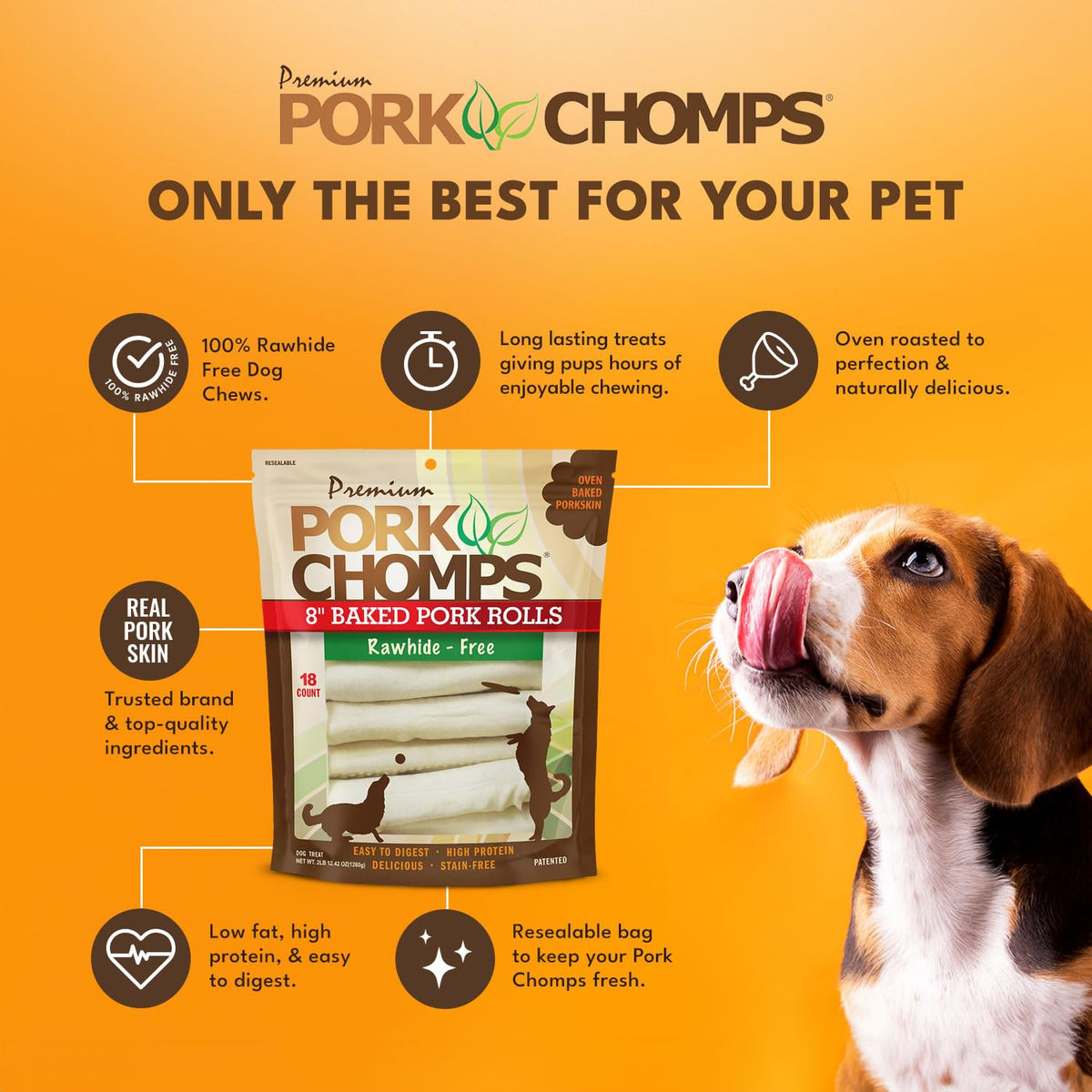 Pork Skin Dog Chews, 8in Rolls, 18ct P6617