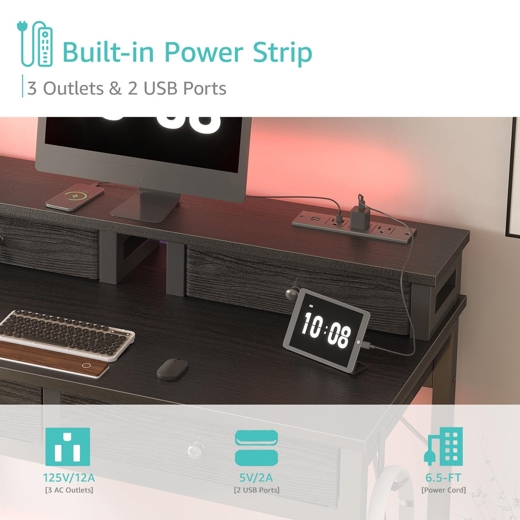 Black 31 inch Small Desk with Drawers Q824