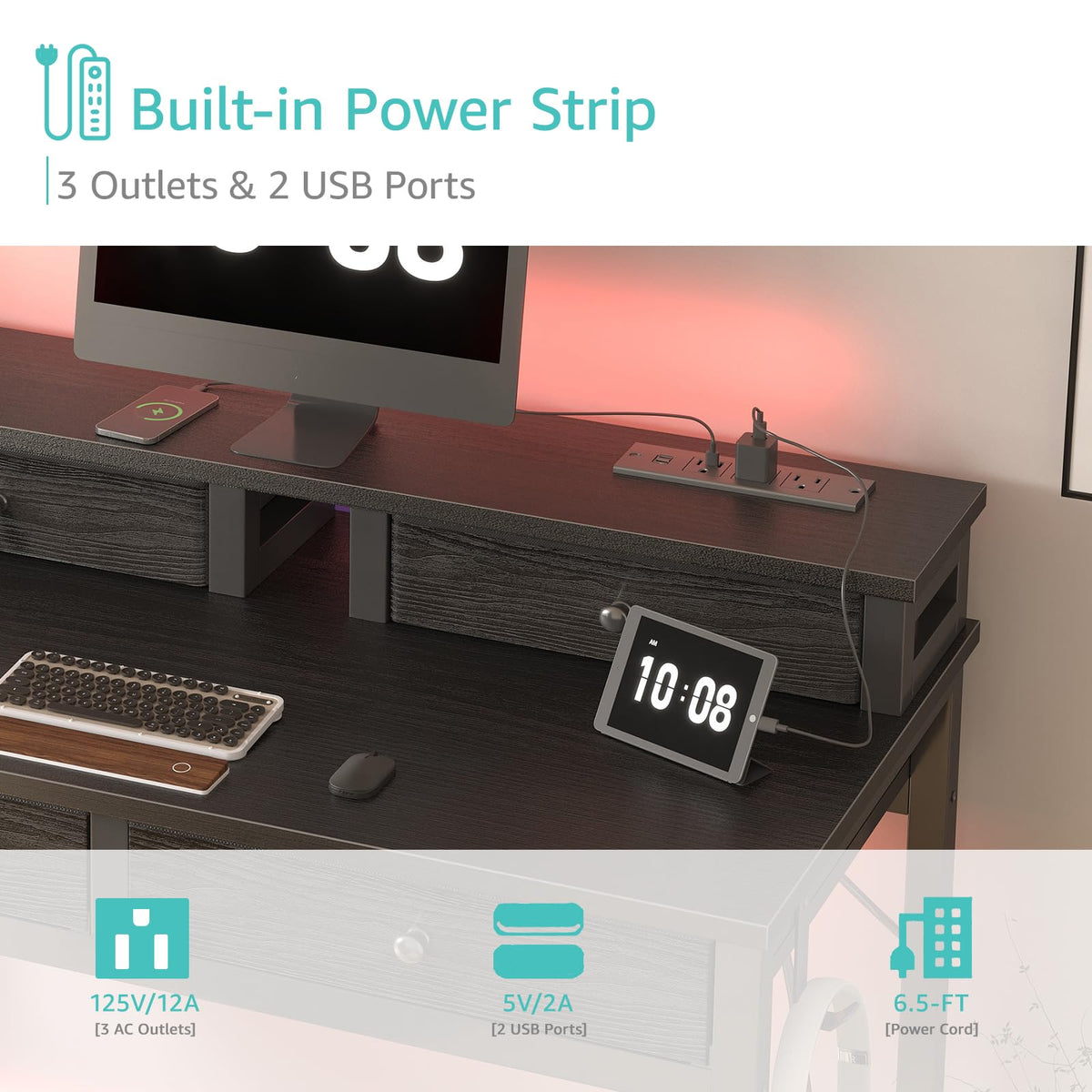 Black 31 inch Small Desk with Drawers Q824