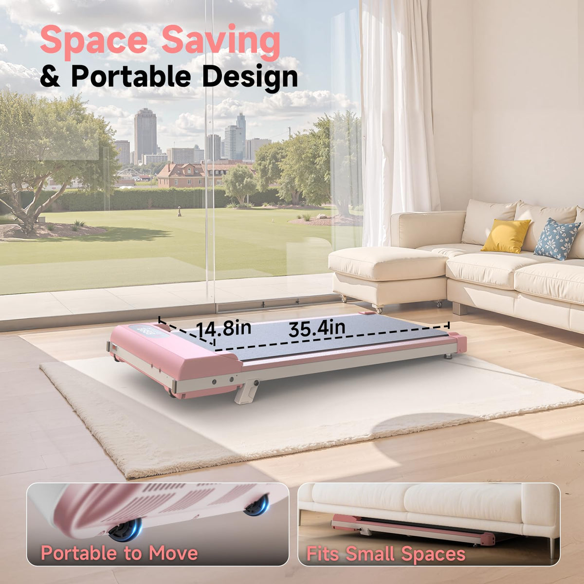 Pink 3 in 1 Portable Walking Pad Treadmill E526254
