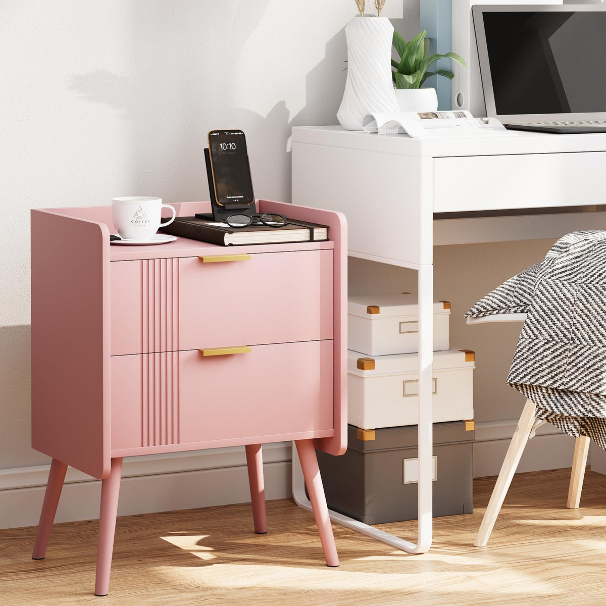 Pink 2 Drawer Wooden Nightstand G83231