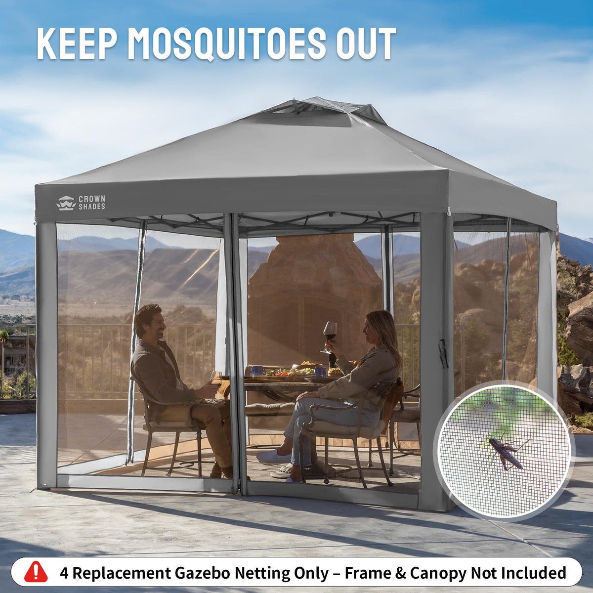 Gazebo Replacement Mosquito Netting 10 x 10ft Grey X810361